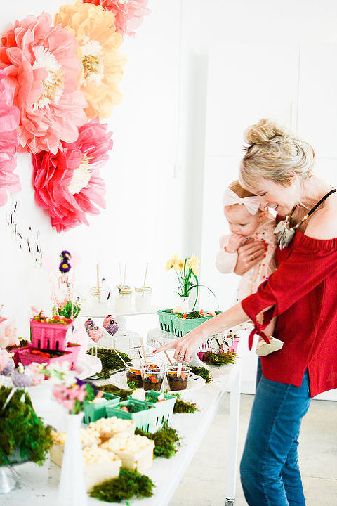Mom and Baby Girl looking at Spring inspired menu 