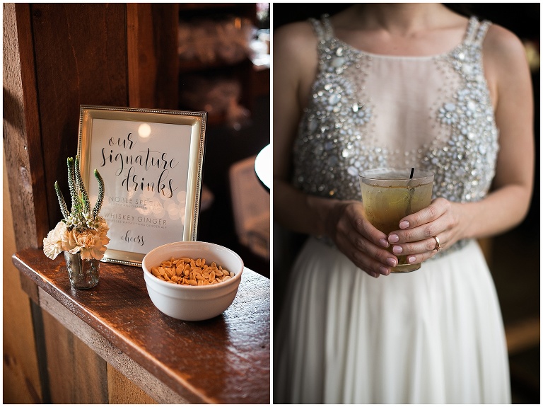 Bride holding signature cocktail at wedding