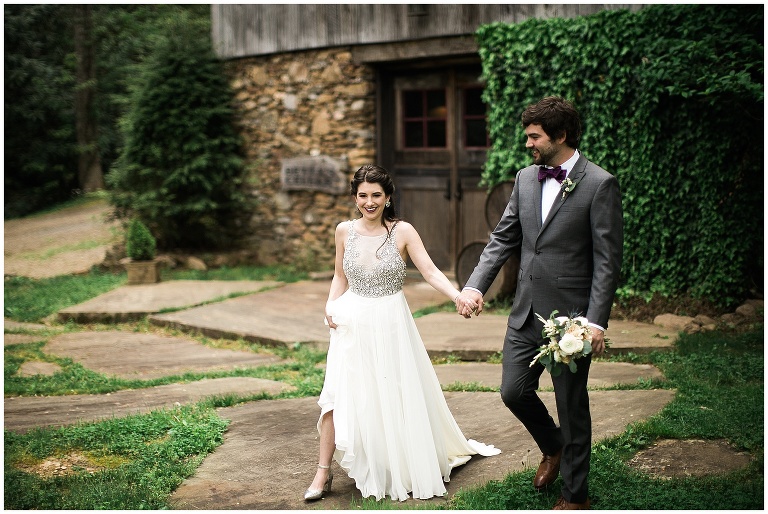 Couple holding hands and walking