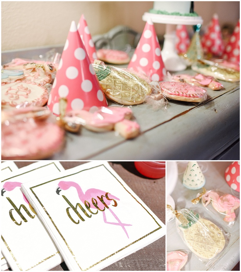 Flamingo cookies and party hats