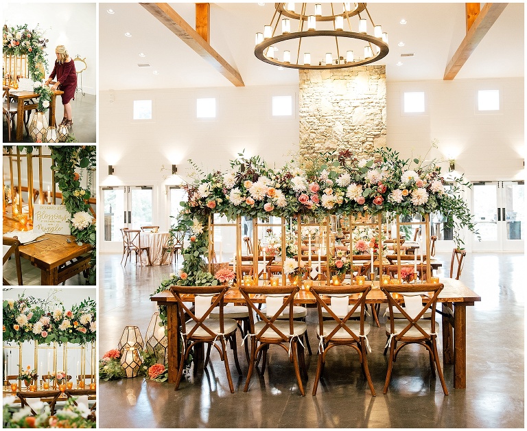 Indoor reception with peach and blush