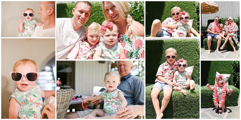 Family in luau themed attire