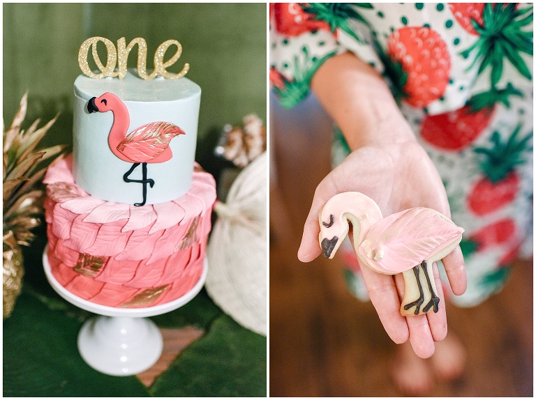 Adorable flamingo cake and cookies